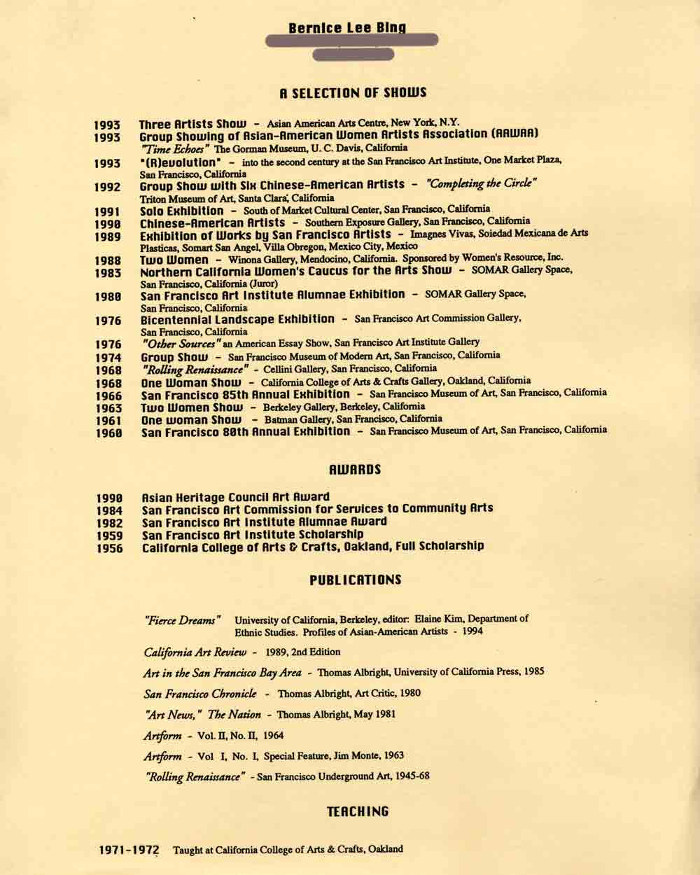Bernice Bing's Resume
